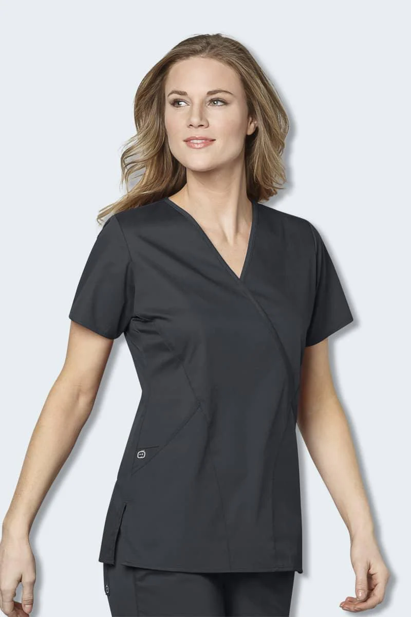 102 WonderWORK Women's Mock Wrap Nurses Scrub Top - Image 11