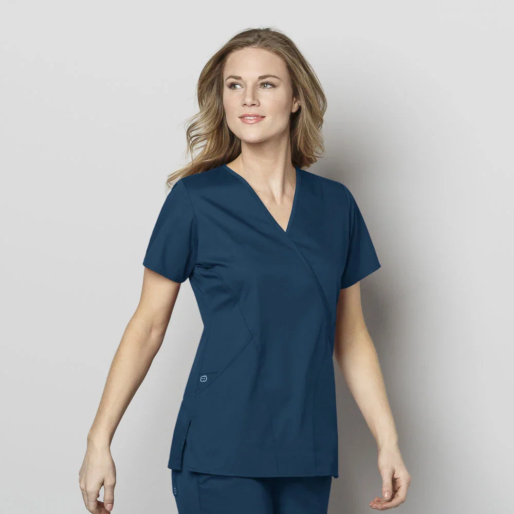 102 WonderWORK Women's Mock Wrap Nurses Scrub Top - Image 14