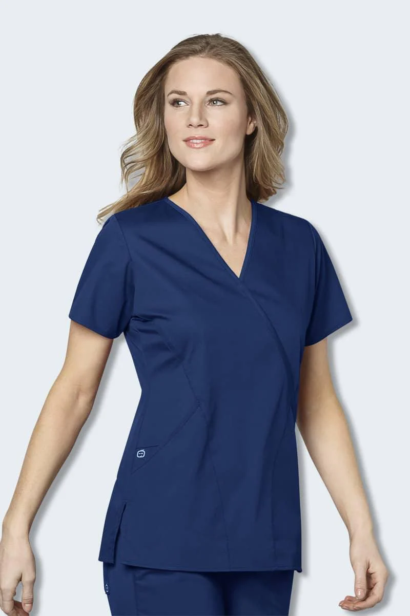 102 WonderWORK Women's Mock Wrap Nurses Scrub Top - Image 3