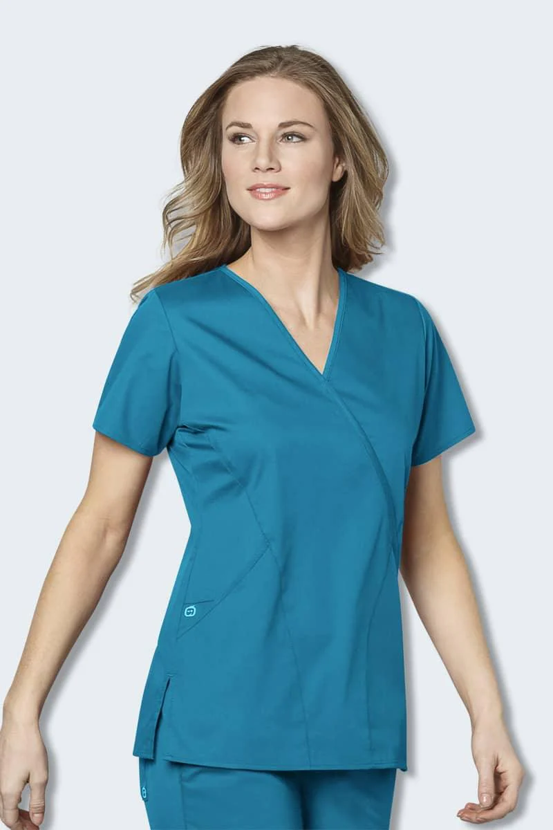 102 WonderWORK Women's Mock Wrap Nurses Scrub Top - Image 5