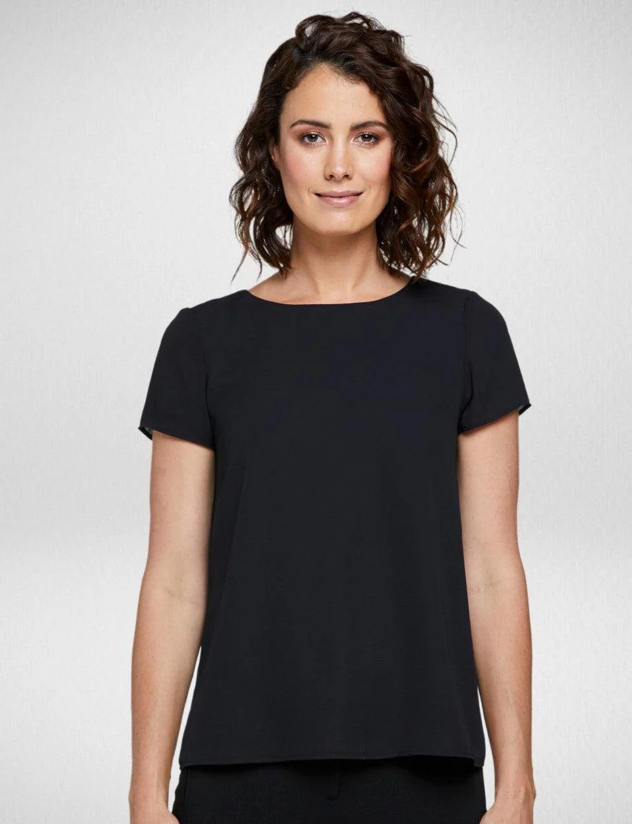 6051S81 Corporate Reflections Harmony Asymmetric Back Short Sleeve Blouse - Image 2