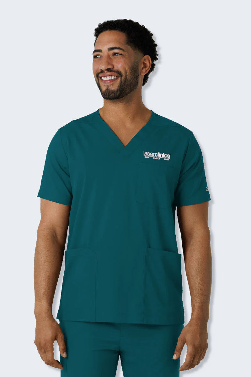 6351 LaserClinics WonderWink Boundless Men's V-Neck Scrub Top Caribbean