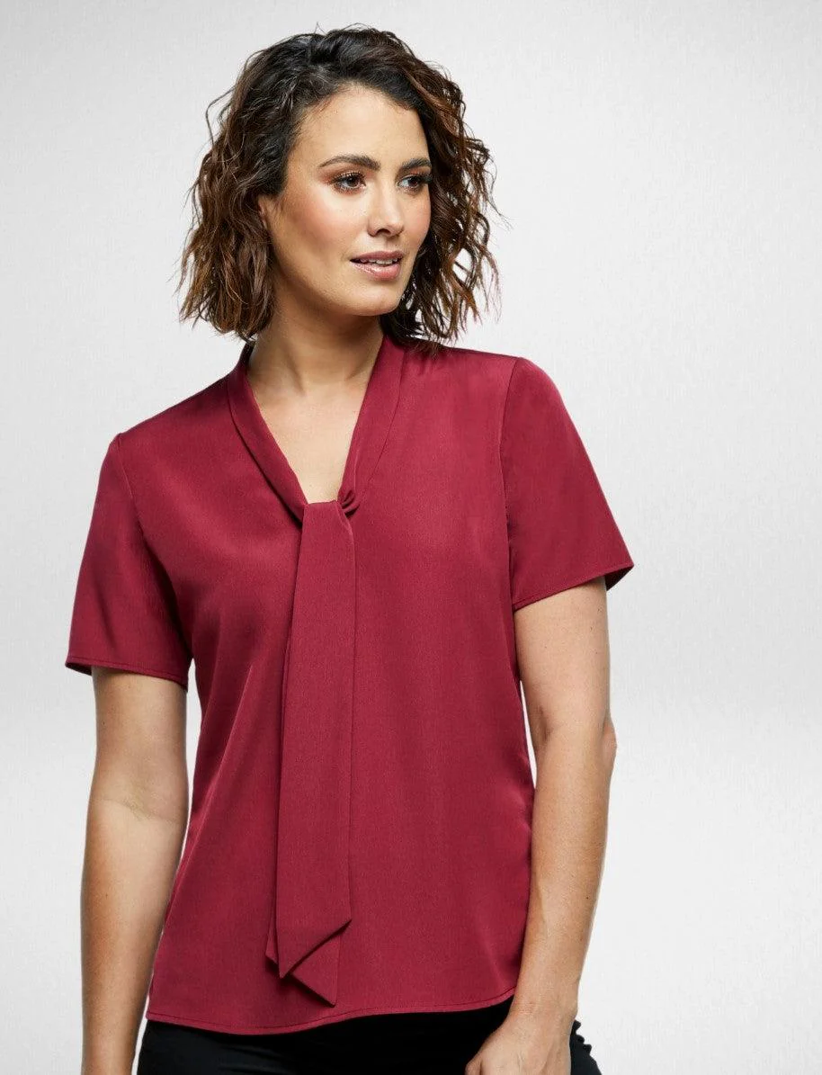 6801S91 Corporate Reflections Willow V-Neck Tie Blouse - Image 4