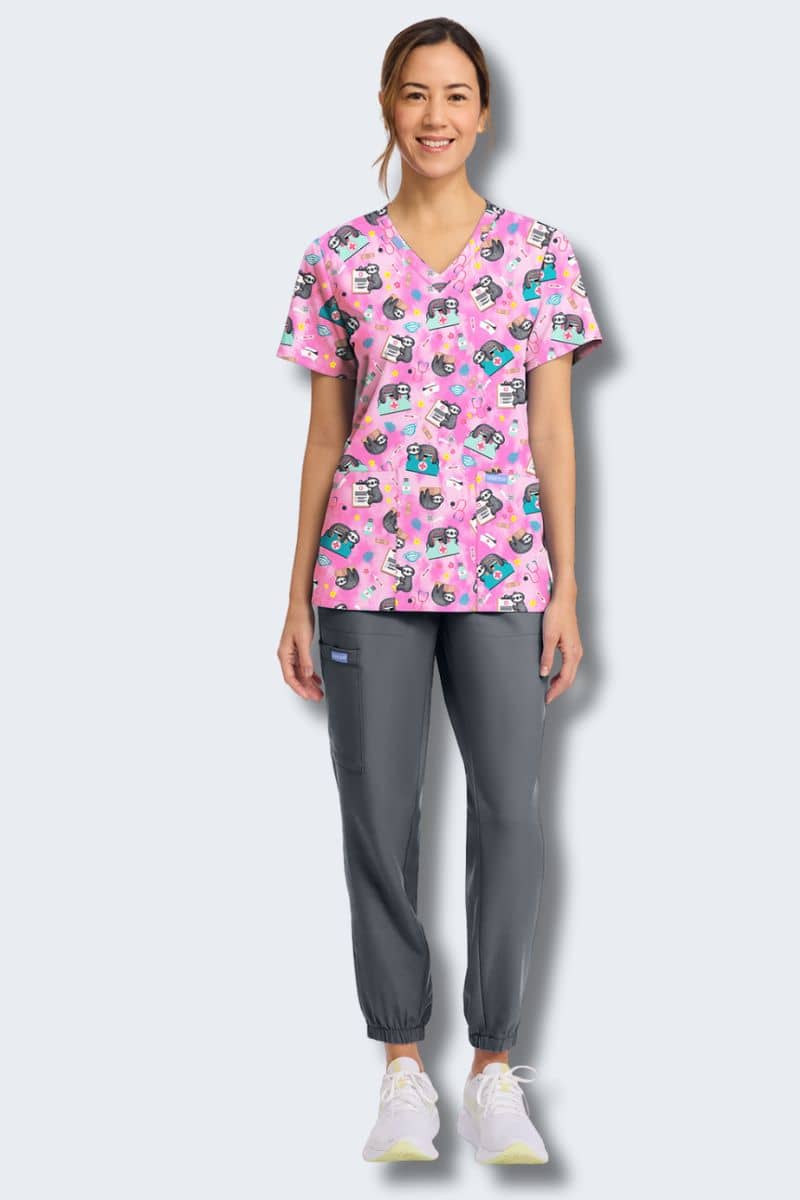 CK856 Cherokee Nurse Sloth Scrub Top - Image 3