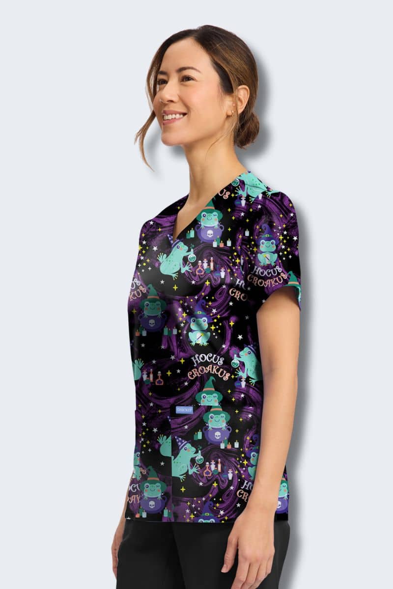 CK856 Cherokee Hocus Croakus Print Scrub Top - Image 4