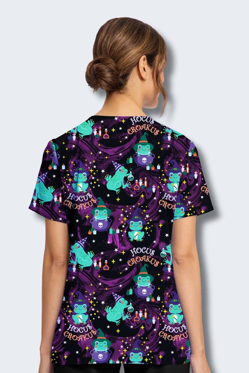 CK856 Cherokee Hocus Croakus Print Scrub Top - Image 6