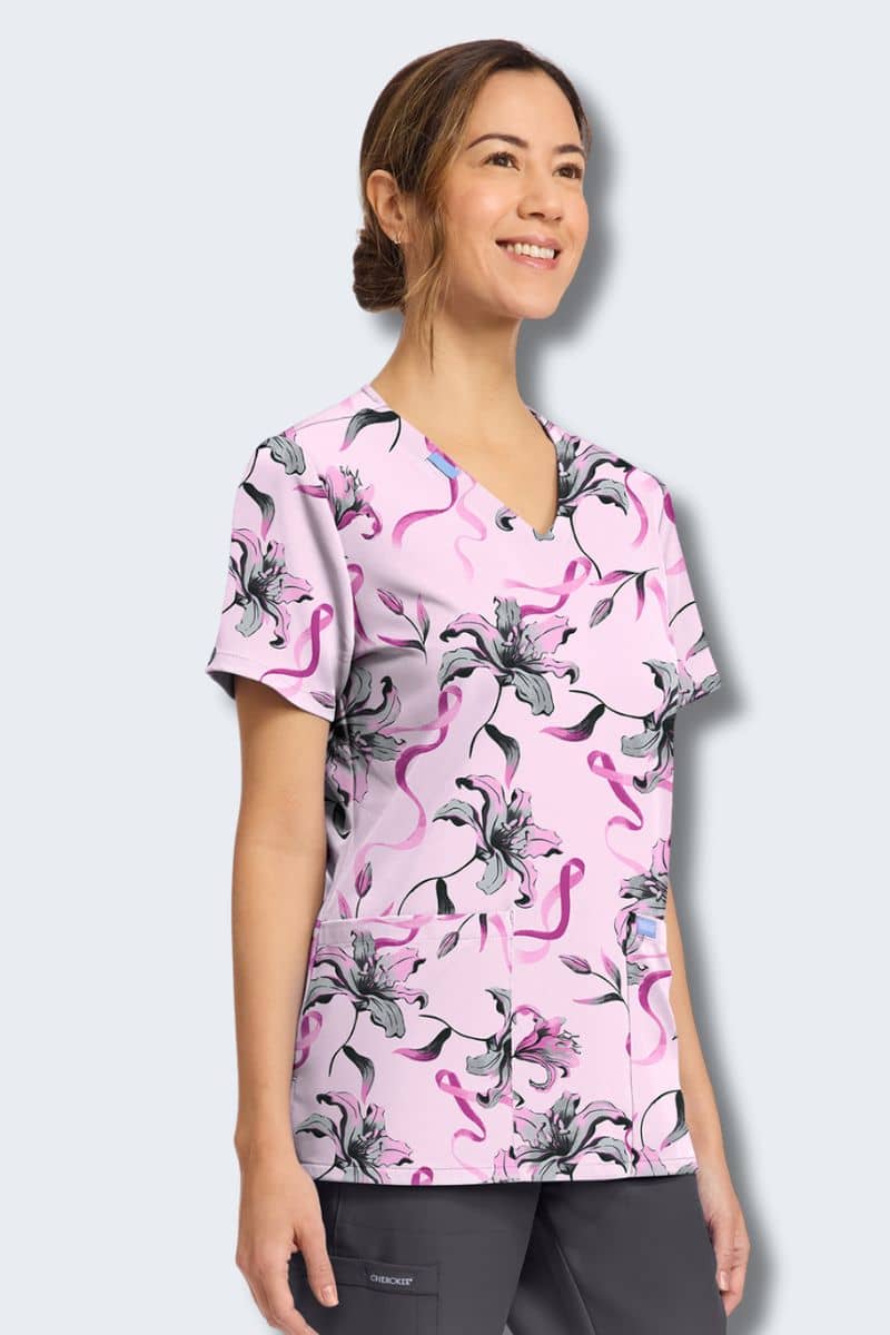 CK856 Cherokee Loving Lilies Print Scrub Top - Image 3