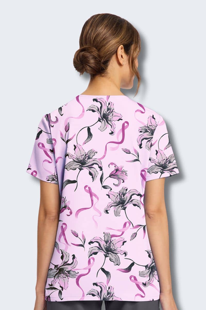 CK856 Cherokee Loving Lilies Print Scrub Top - Image 4