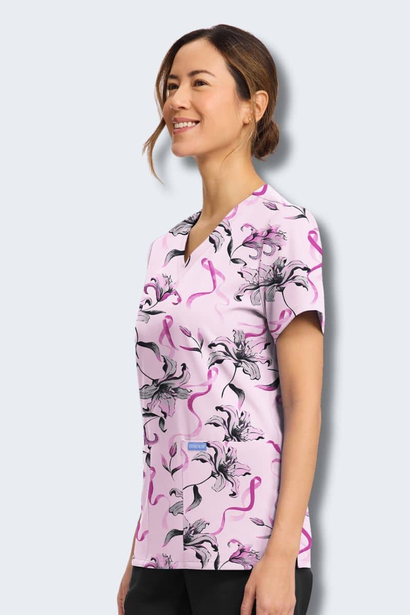 CK856 Cherokee Loving Lilies Print Scrub Top - Image 6