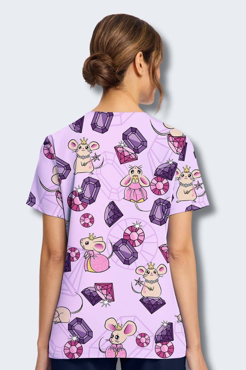 CK856 Cherokee Princess Mouse Print Scrub Top - Image 3