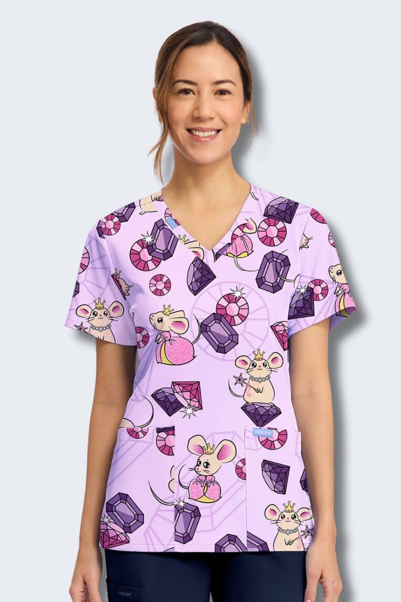 CK856 Cherokee Princess Mouse Print Scrub Top - Image 4