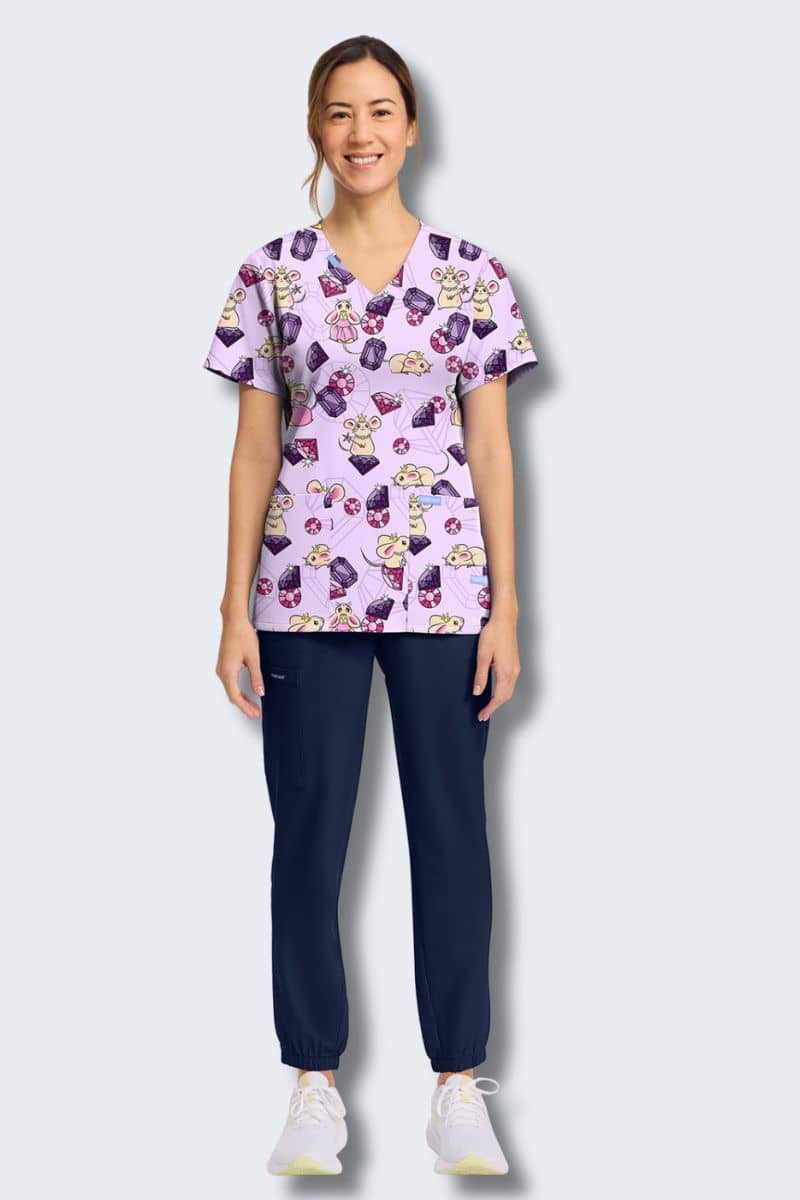CK856 Cherokee Princess Mouse Print Scrub Top - Image 5