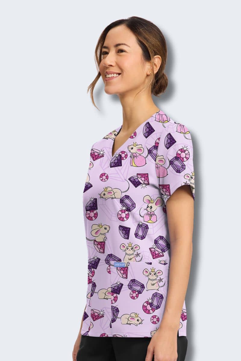 CK856 Cherokee Princess Mouse Print Scrub Top - Image 6