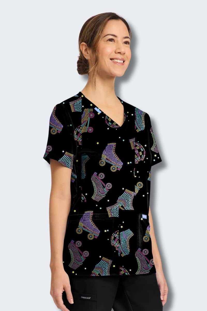 CK856 Cherokee Roller Disco Print Scrub Top - Image 4