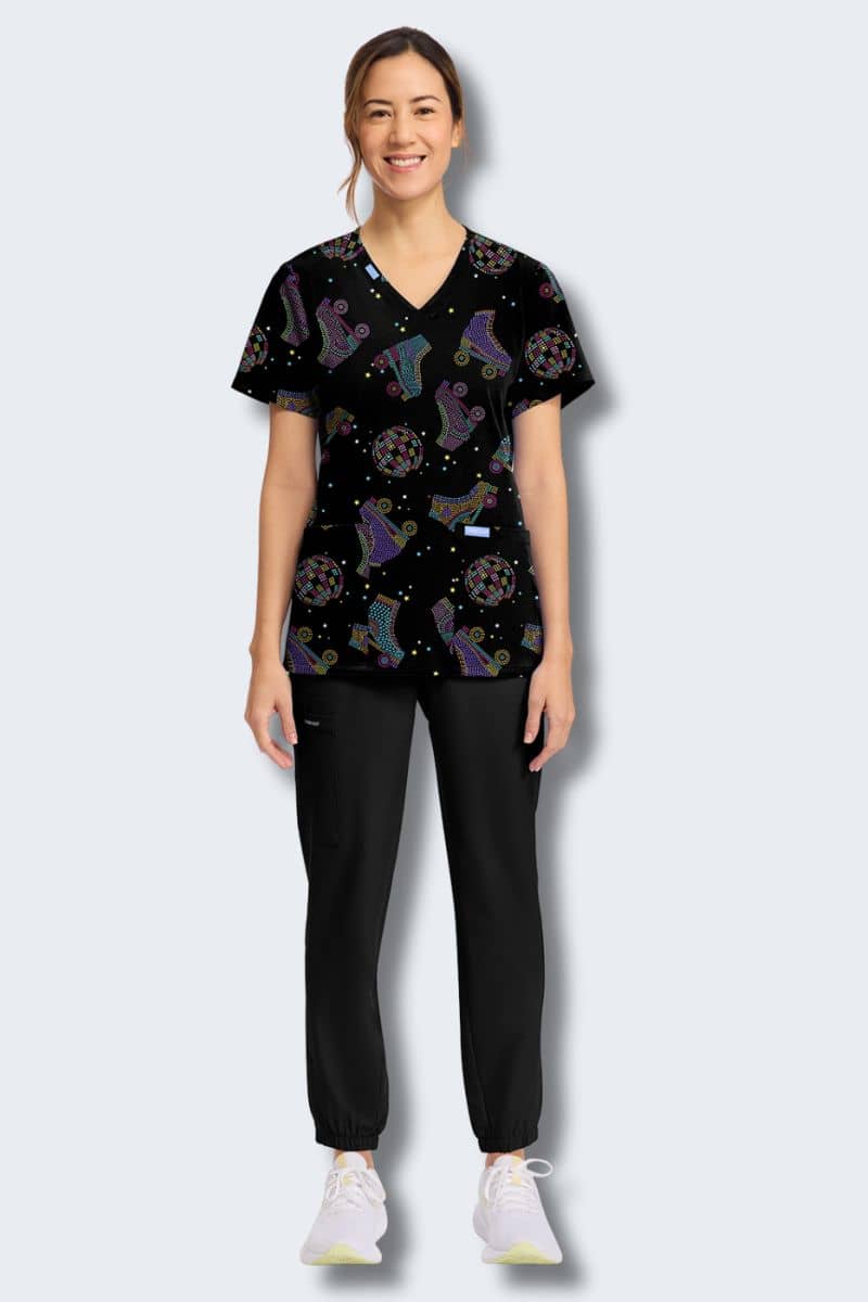 CK856 Cherokee Roller Disco Print Scrub Top - Image 6