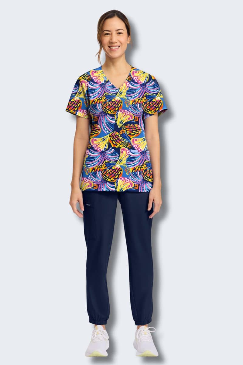 CK856 Cherokee Winging It Print Scrub Top - Image 3
