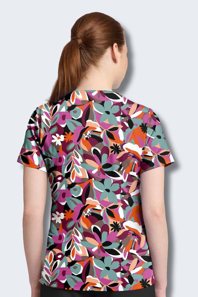 CK857 Cherokee Cut Flowers Print Scrub Top - Image 5