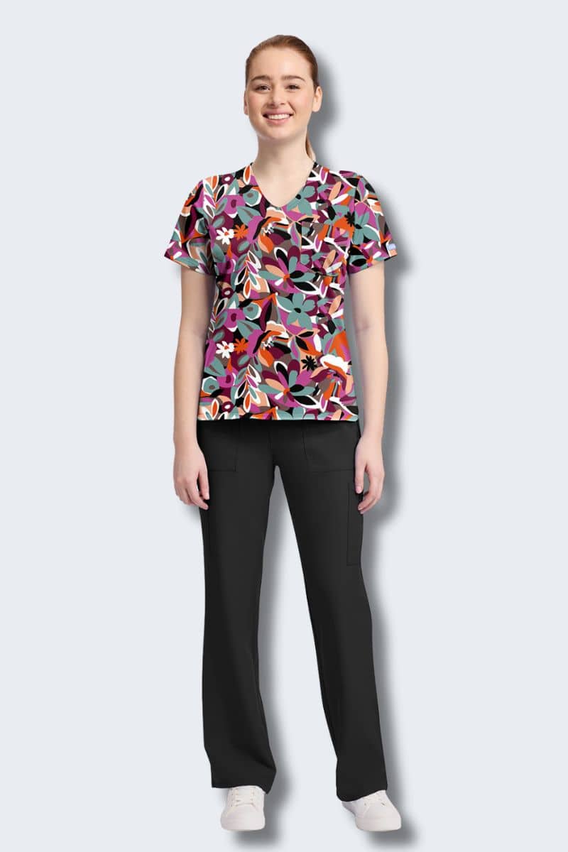 CK857 Cherokee Cut Flowers Print Scrub Top - Image 6