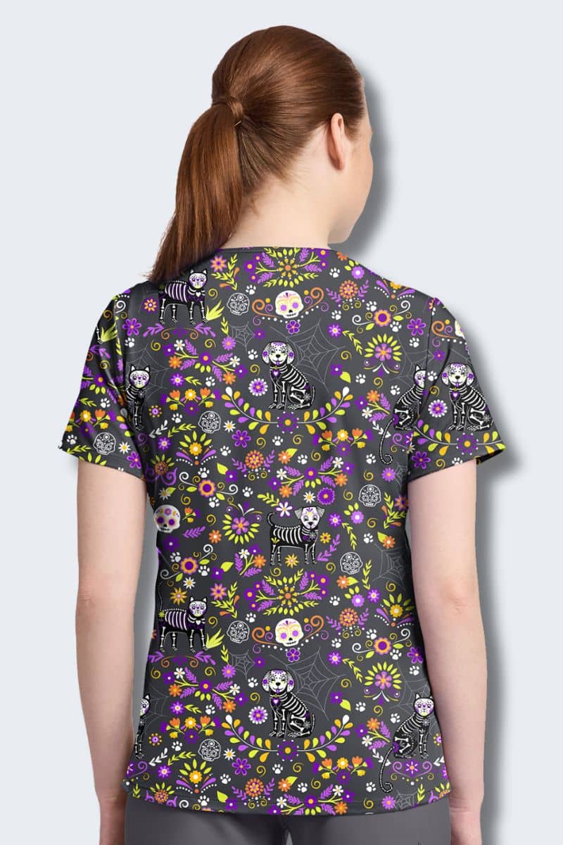 CK857 Cherokee Day of the Pets Print Scrub Top - Image 4