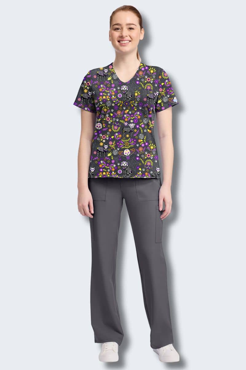 CK857 Cherokee Day of the Pets Print Scrub Top - Image 5