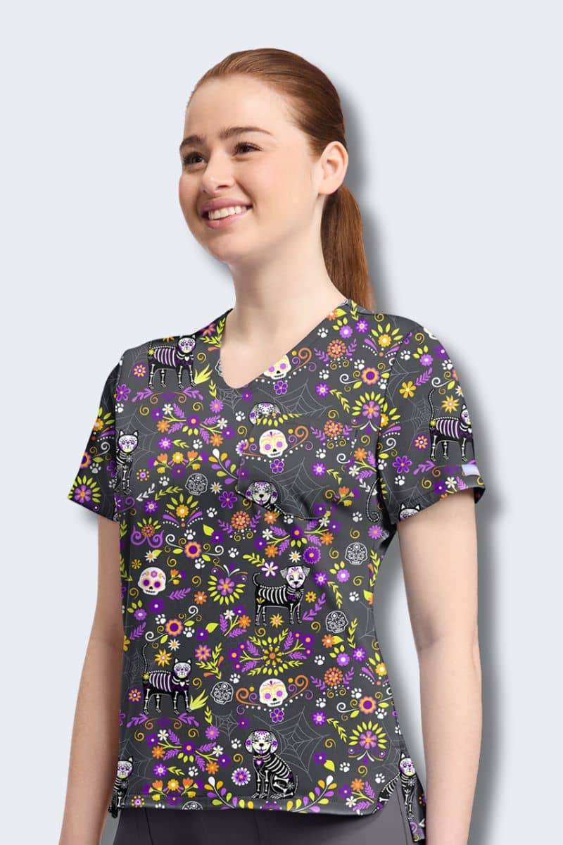 CK857 Cherokee Day of the Pets Print Scrub Top - Image 6