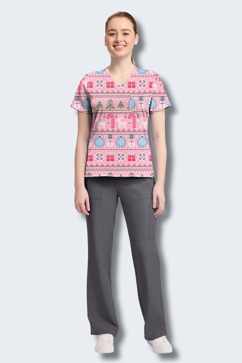 CK857 Cherokee Fair Isle Print Scrub Top - Image 3