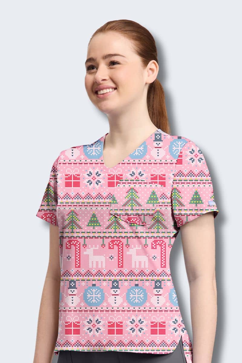 CK857 Cherokee Fair Isle Print Scrub Top - Image 4