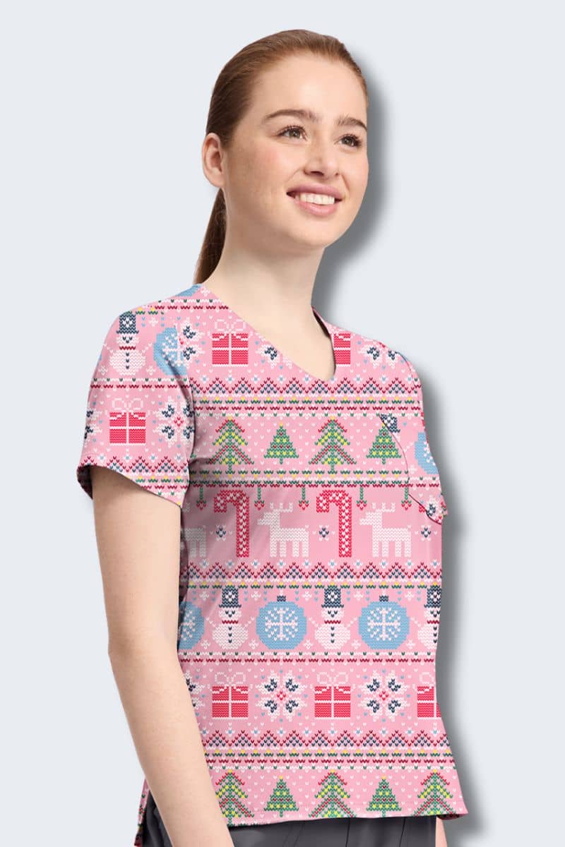CK857 Cherokee Fair Isle Print Scrub Top - Image 5