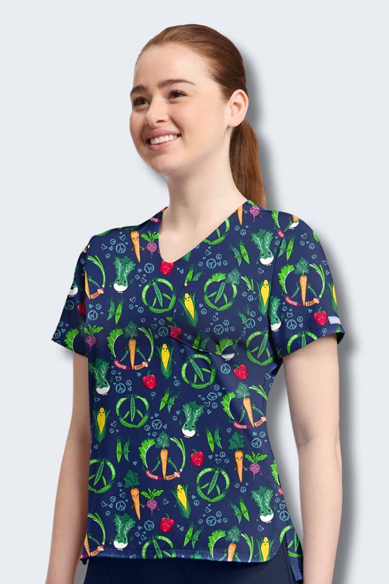 CK857 Cherokee Growing Love Print Scrub Top - Image 3