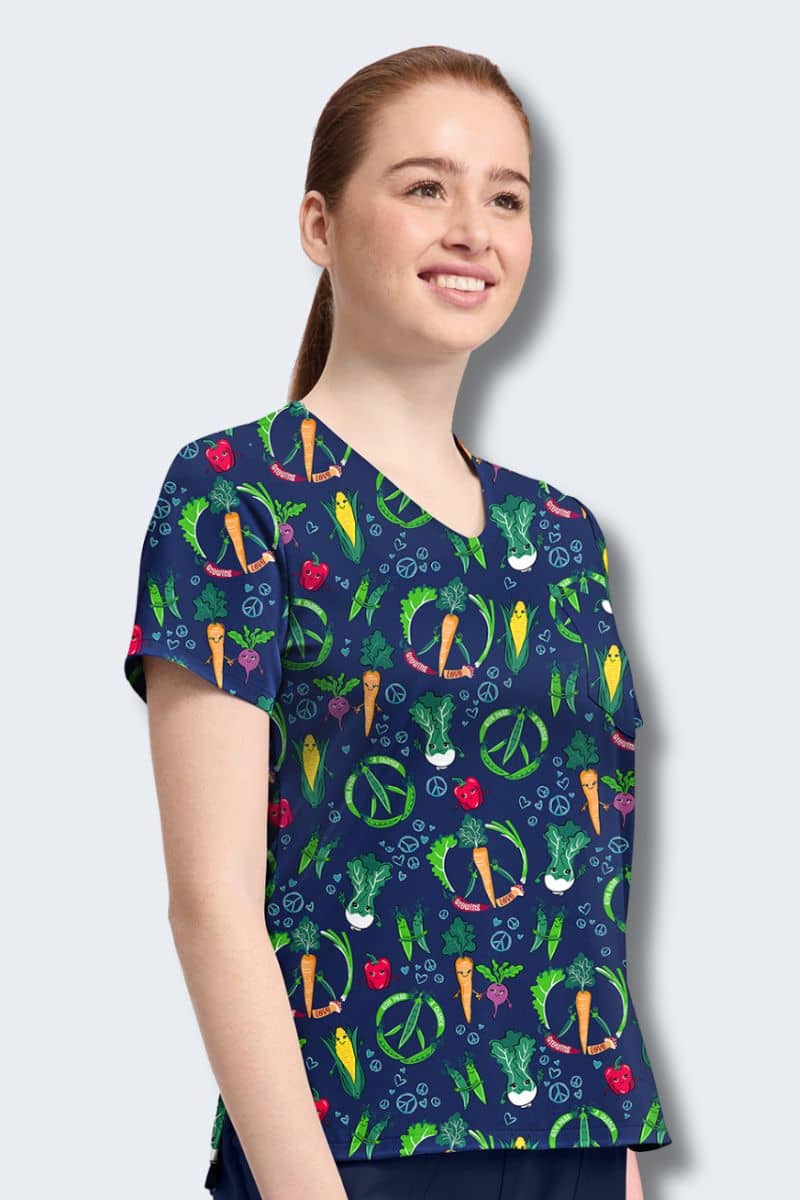CK857 Cherokee Growing Love Print Scrub Top - Image 5