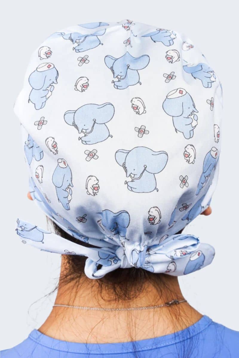 SC-41 Dr. Woof Little Eleph Printed Scrub Hat with back-tie - Image 3
