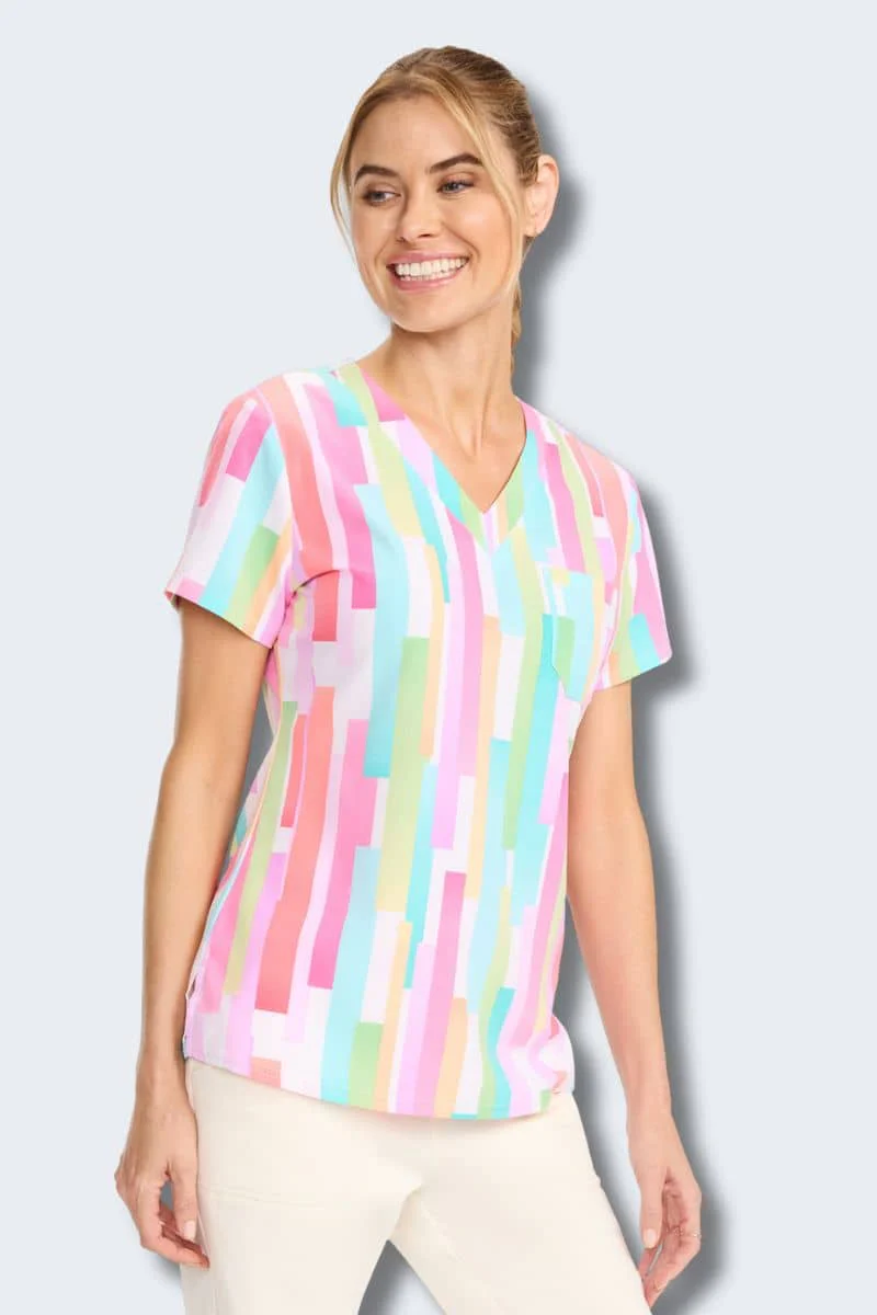 MC632 Med Couture Pop Stripes V-Neck Printed Scrub Top - Image 3