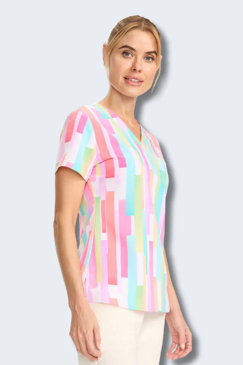 MC632 Med Couture Pop Stripes V-Neck Printed Scrub Top - Image 4
