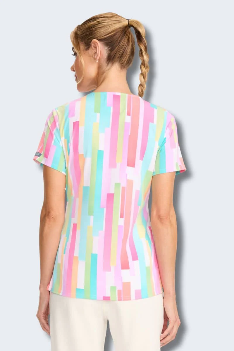 MC632 Med Couture Pop Stripes V-Neck Printed Scrub Top - Image 5