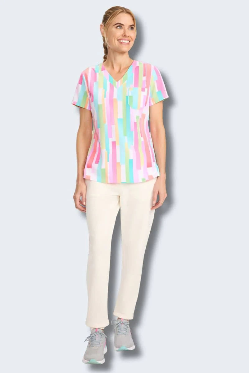 MC632 Med Couture Pop Stripes V-Neck Printed Scrub Top - Image 6