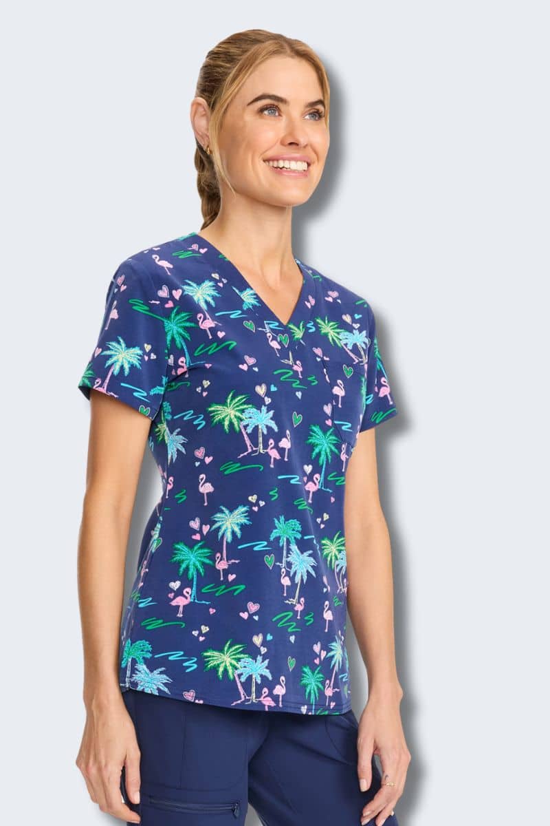 MC632 Med Couture Tropic Love V-Neck Printed Scrub Top - Image 3