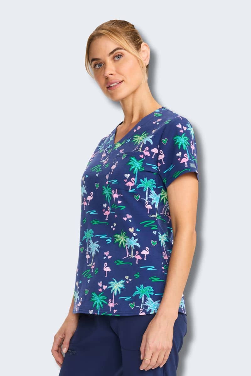 MC632 Med Couture Tropic Love V-Neck Printed Scrub Top - Image 5