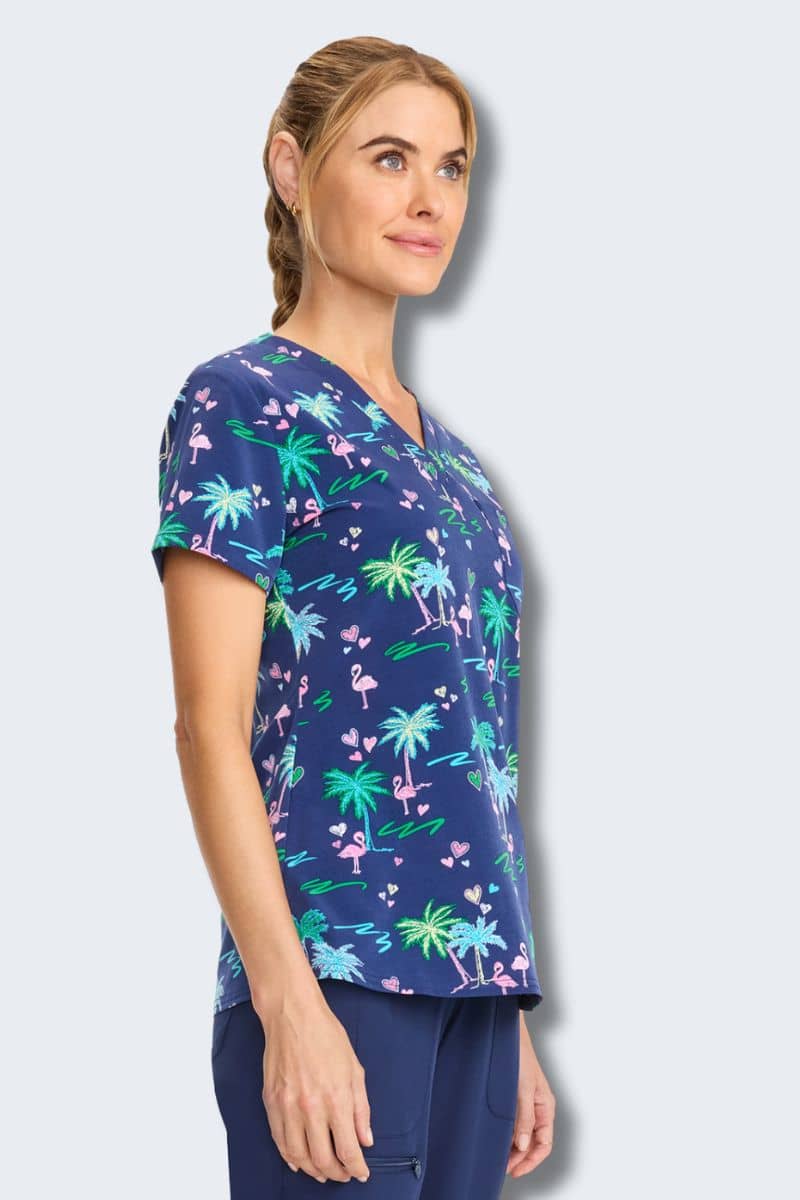 MC632 Med Couture Tropic Love V-Neck Printed Scrub Top - Image 6